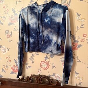 Blue Tie-Dye Cropped Hoodie